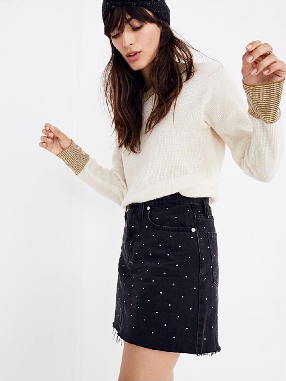 Madewell Rigid Denim A-Line Mini Skirt:
Metallic Dots Edition Size 27